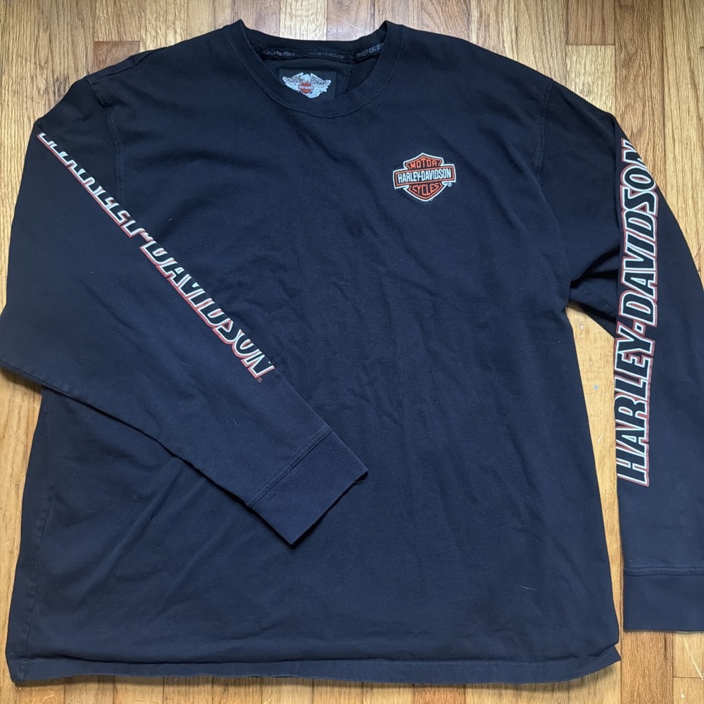 Harley Davidson Motorcycles Embroidered Logo Mens 3XL Long Sleeve T-Shirt Black
